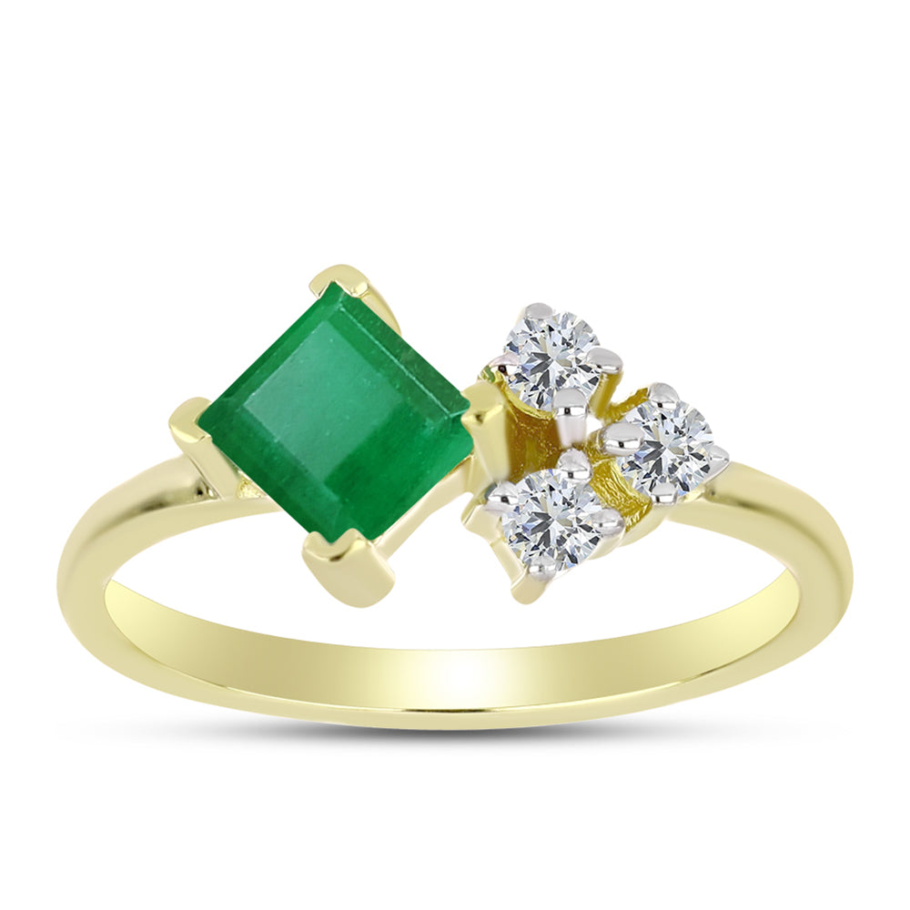 Anel de Prata com Banho de Ouro com Esmeralda do Brasil e Topázio Branco