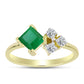Anel de Prata com Banho de Ouro com Esmeralda do Brasil e Topázio Branco