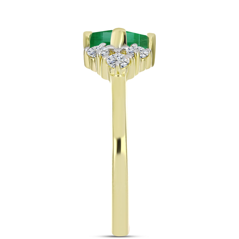 Anel de Prata com Banho de Ouro com Esmeralda do Brasil e Topázio Branco