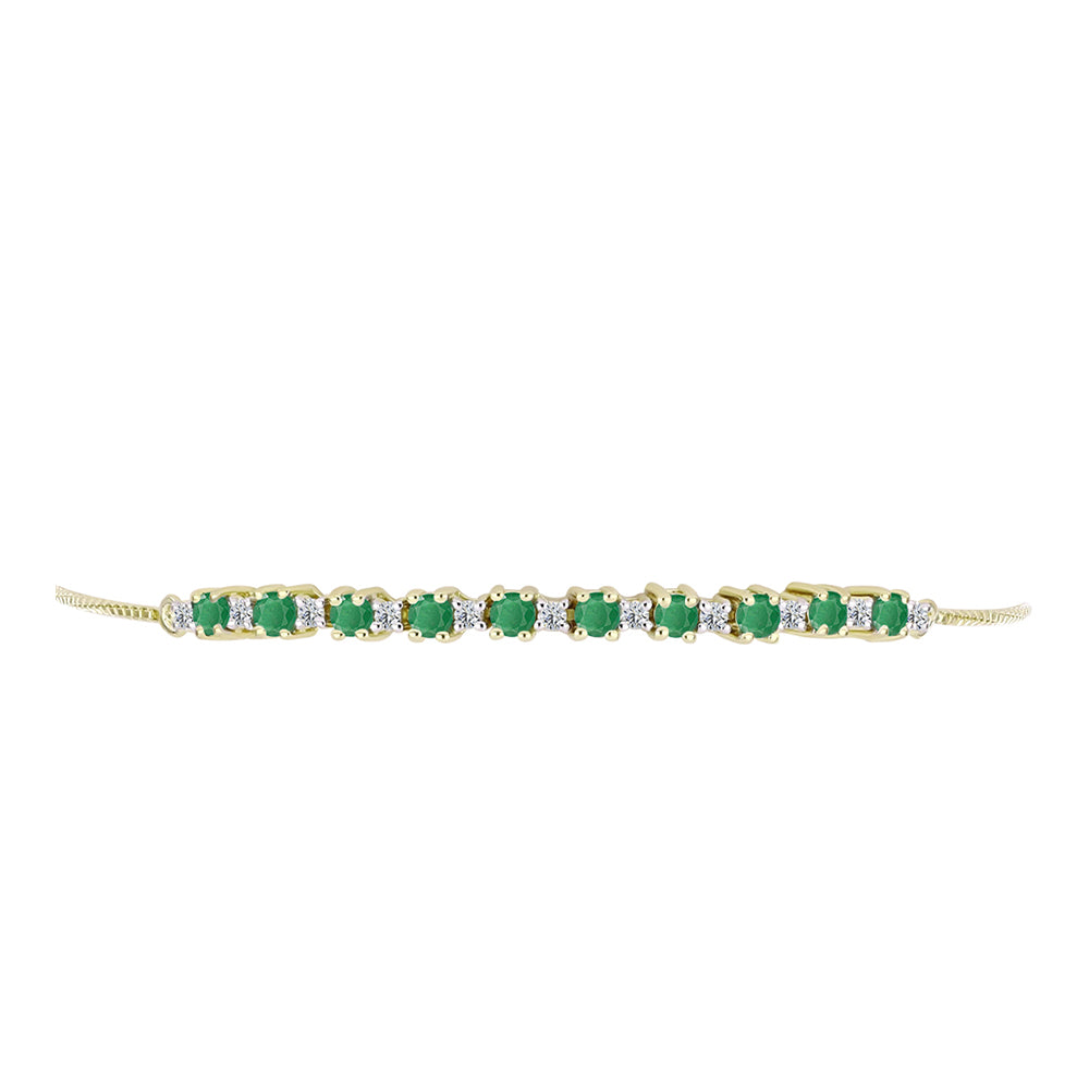 Pulseira de Prata com Banho de Ouro com Esmeralda do Brasil e Topázio Branco  Contraste: Cabeca de Veado (800)