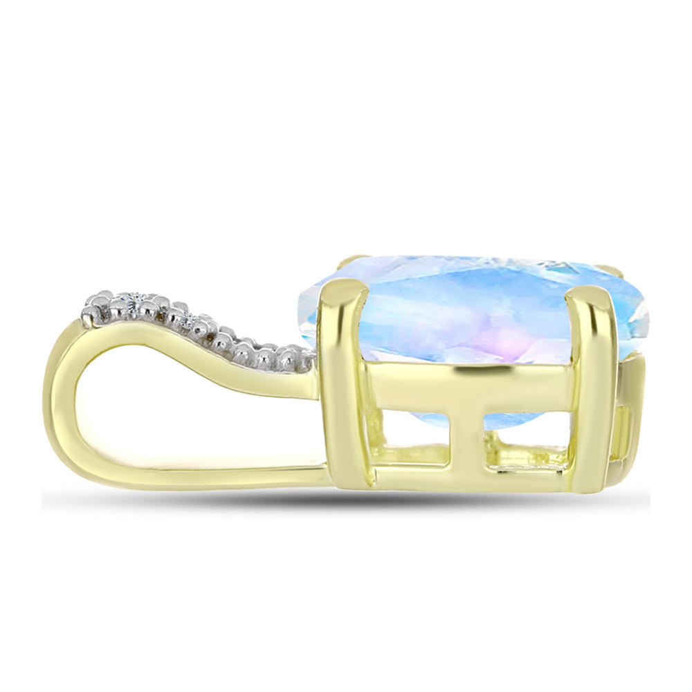 Pendente de Prata com Banho de Ouro com Pedra da Lua Arco-íris e Topázio Branco 2 