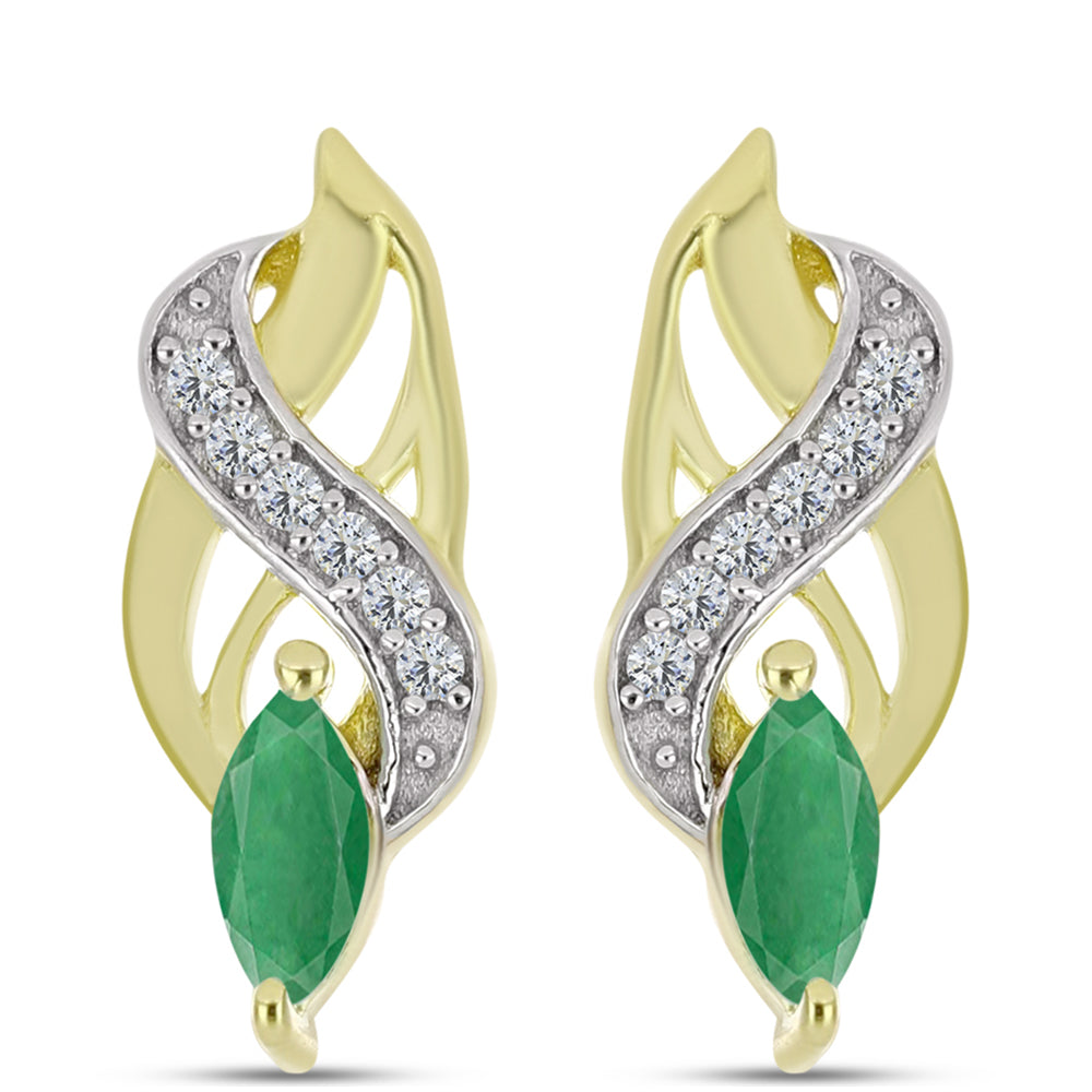 Brincos de Prata com Banho de Ouro com Esmeralda do Brasil e Topázio Branco