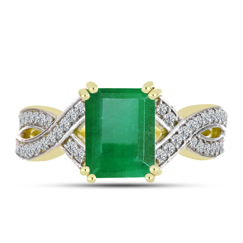Anel de Prata com Banho de Ouro com Esmeralda do Brasil e Topázio Branco  Contraste: Cabeca de Veado (800)
