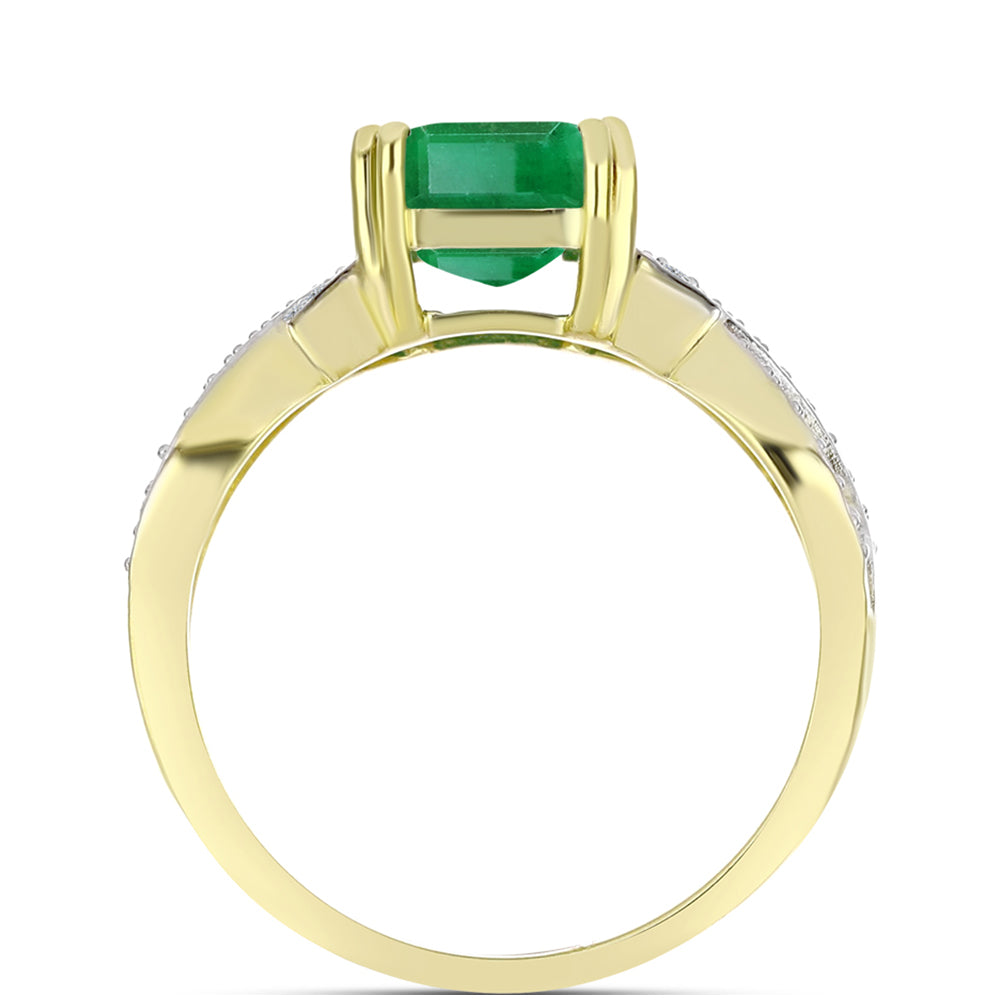 Anel de Prata com Banho de Ouro com Esmeralda do Brasil e Topázio Branco  Contraste: Cabeca de Veado (800) 2 
