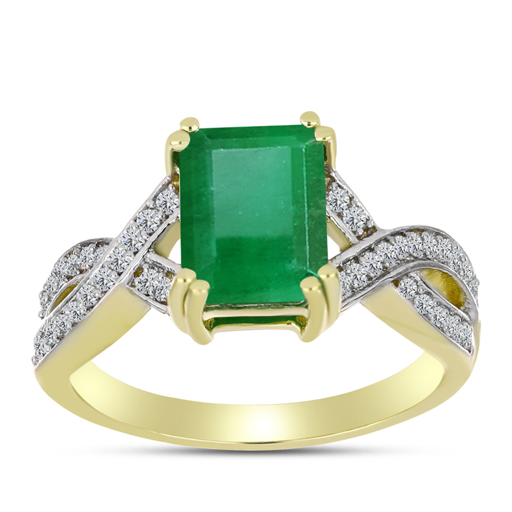 Anel de Prata com Banho de Ouro com Esmeralda do Brasil e Topázio Branco  Contraste: Cabeca de Veado (800) 3 