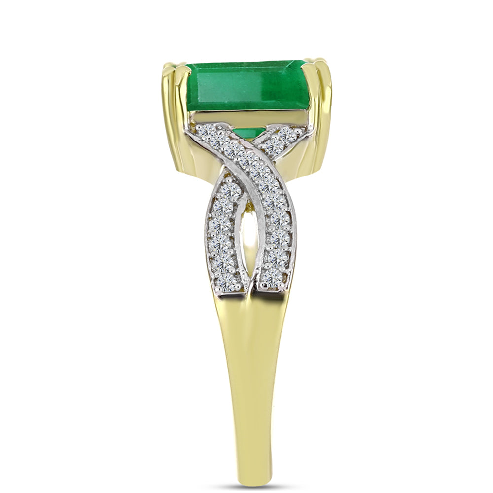 Anel de Prata com Banho de Ouro com Esmeralda do Brasil e Topázio Branco  Contraste: Cabeca de Veado (800) 4 
