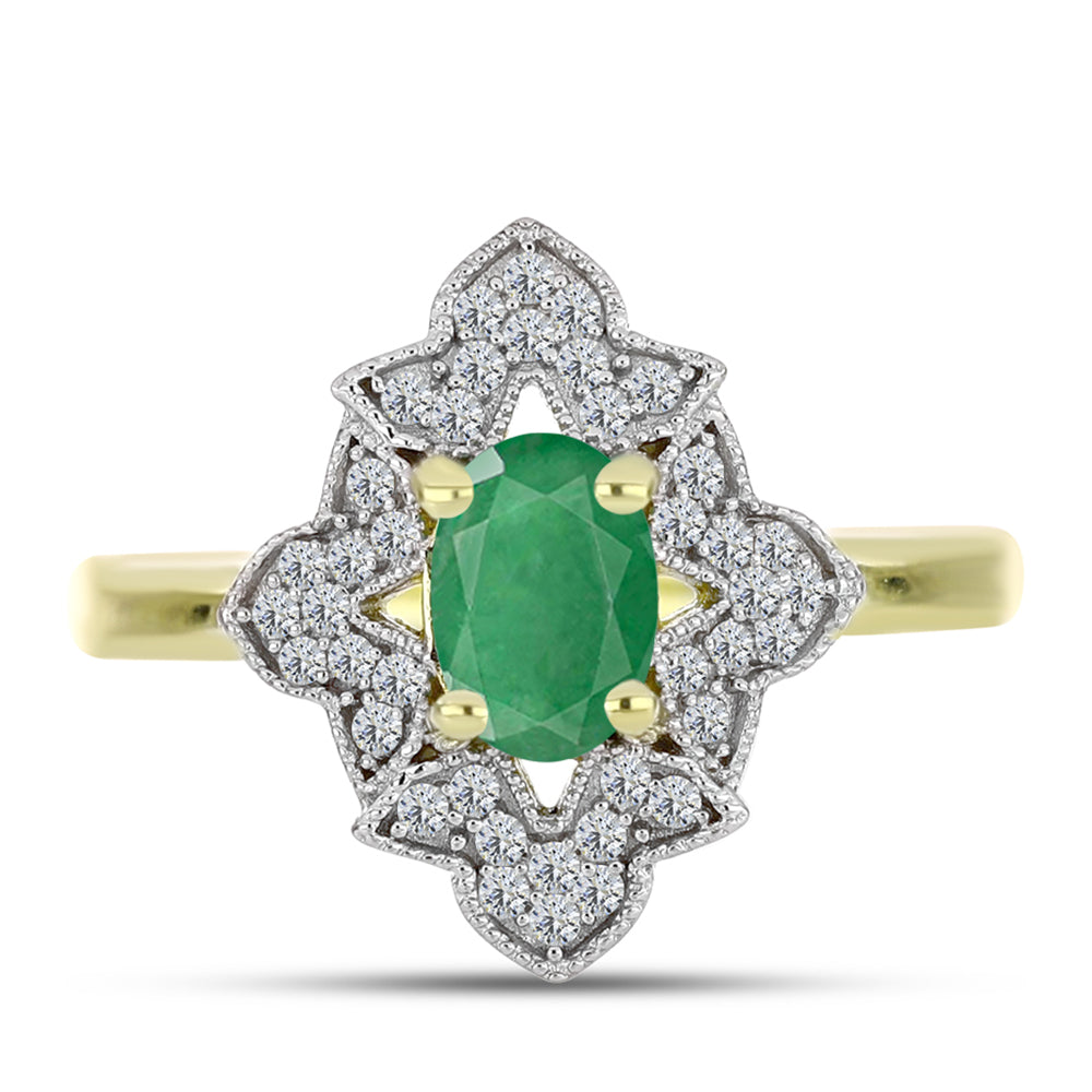 Anel de Prata com Banho de Ouro com Esmeralda do Brasil e Topázio Branco  Contraste: Cabeca de Veado (800) 1 