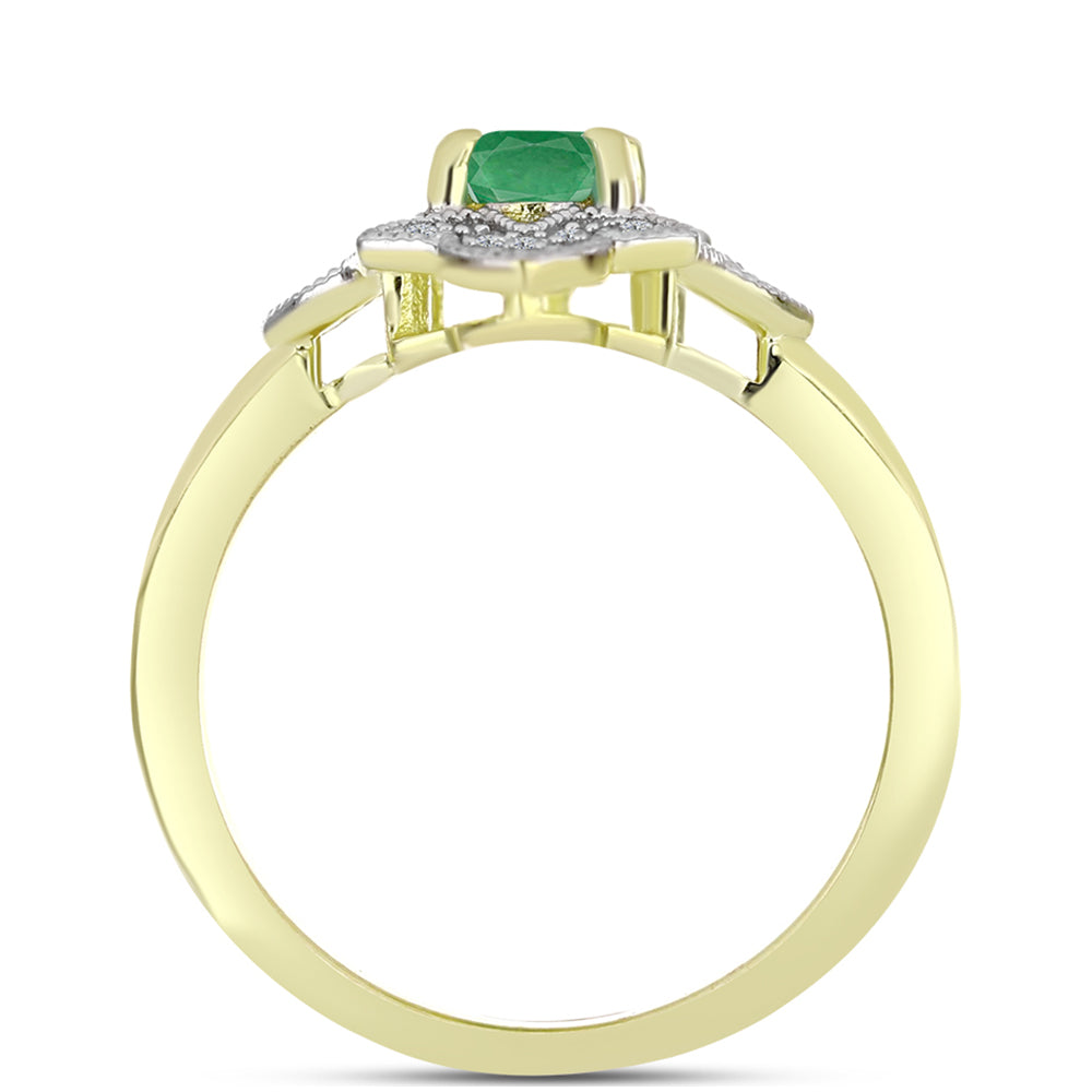 Anel de Prata com Banho de Ouro com Esmeralda do Brasil e Topázio Branco  Contraste: Cabeca de Veado (800)
