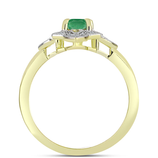Anel de Prata com Banho de Ouro com Esmeralda do Brasil e Topázio Branco  Contraste: Cabeca de Veado (800)
