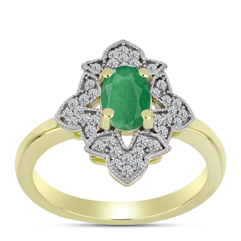 Anel de Prata com Banho de Ouro com Esmeralda do Brasil e Topázio Branco  Contraste: Cabeca de Veado (800) 3 