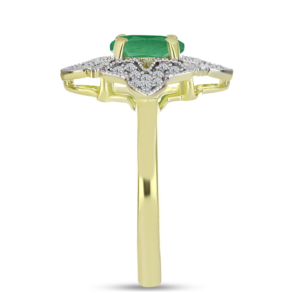 Anel de Prata com Banho de Ouro com Esmeralda do Brasil e Topázio Branco  Contraste: Cabeca de Veado (800) 4 
