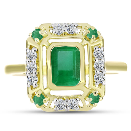 Anel de Prata com Banho de Ouro com Esmeralda do Brasil e Topázio Branco  Contraste: Cabeca de Veado (800)