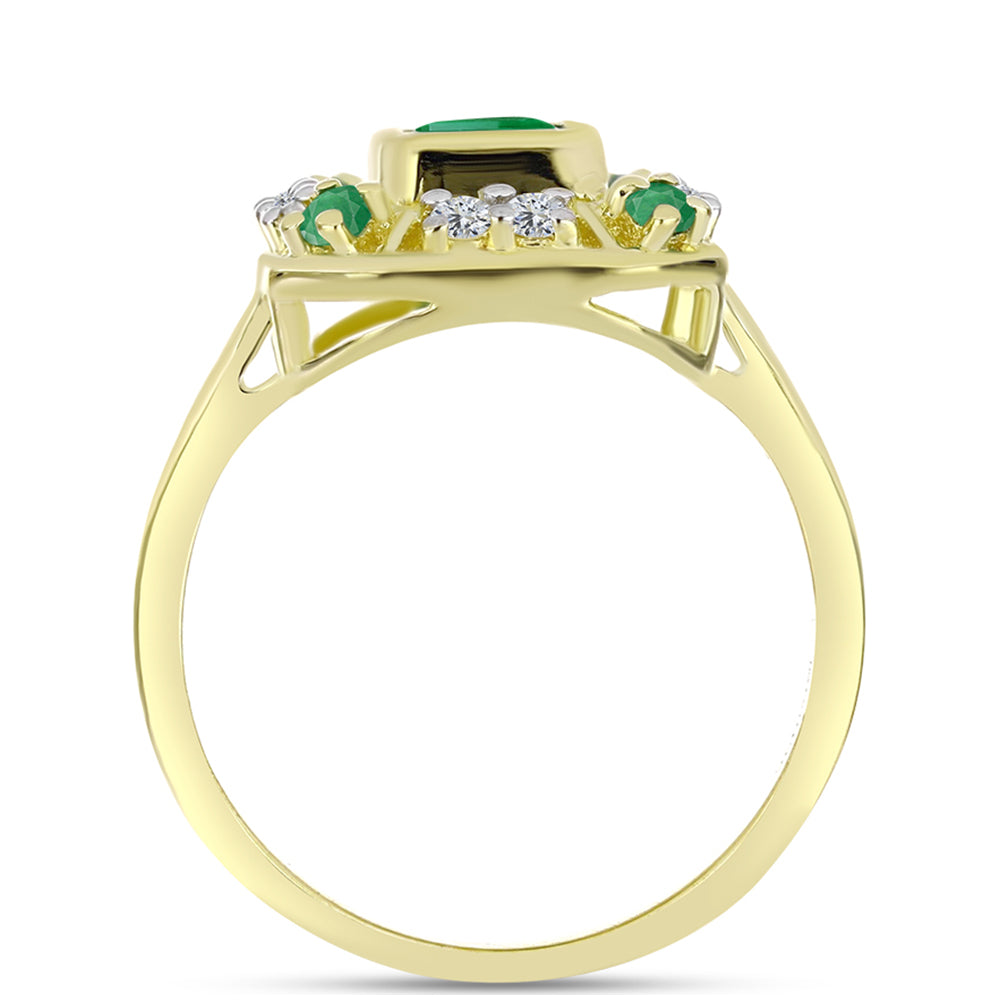 Anel de Prata com Banho de Ouro com Esmeralda do Brasil e Topázio Branco  Contraste: Cabeca de Veado (800) 2 