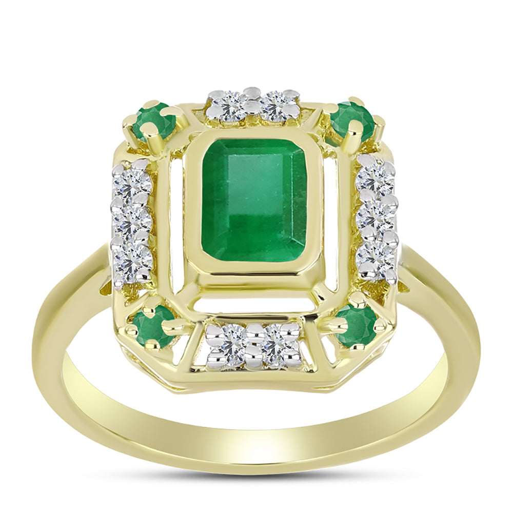 Anel de Prata com Banho de Ouro com Esmeralda do Brasil e Topázio Branco  Contraste: Cabeca de Veado (800) 3 