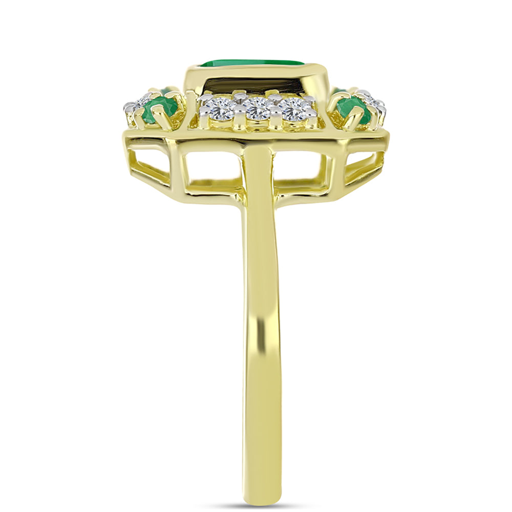 Anel de Prata com Banho de Ouro com Esmeralda do Brasil e Topázio Branco  Contraste: Cabeca de Veado (800)