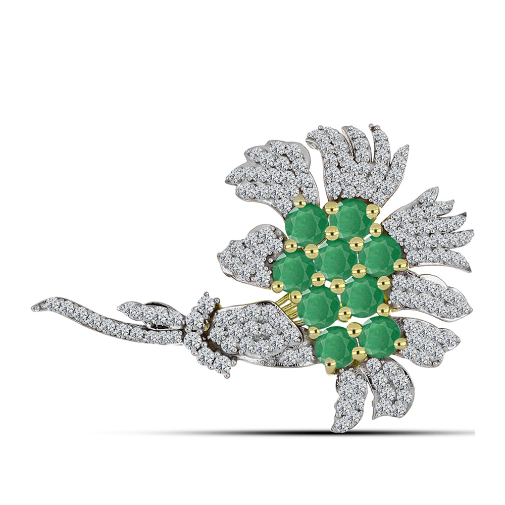 Alfinete de Prata com Banho de Ouro com Esmeralda do Brasil e Topázio Branco  Contraste: Cabeca de Veado (800) 1 