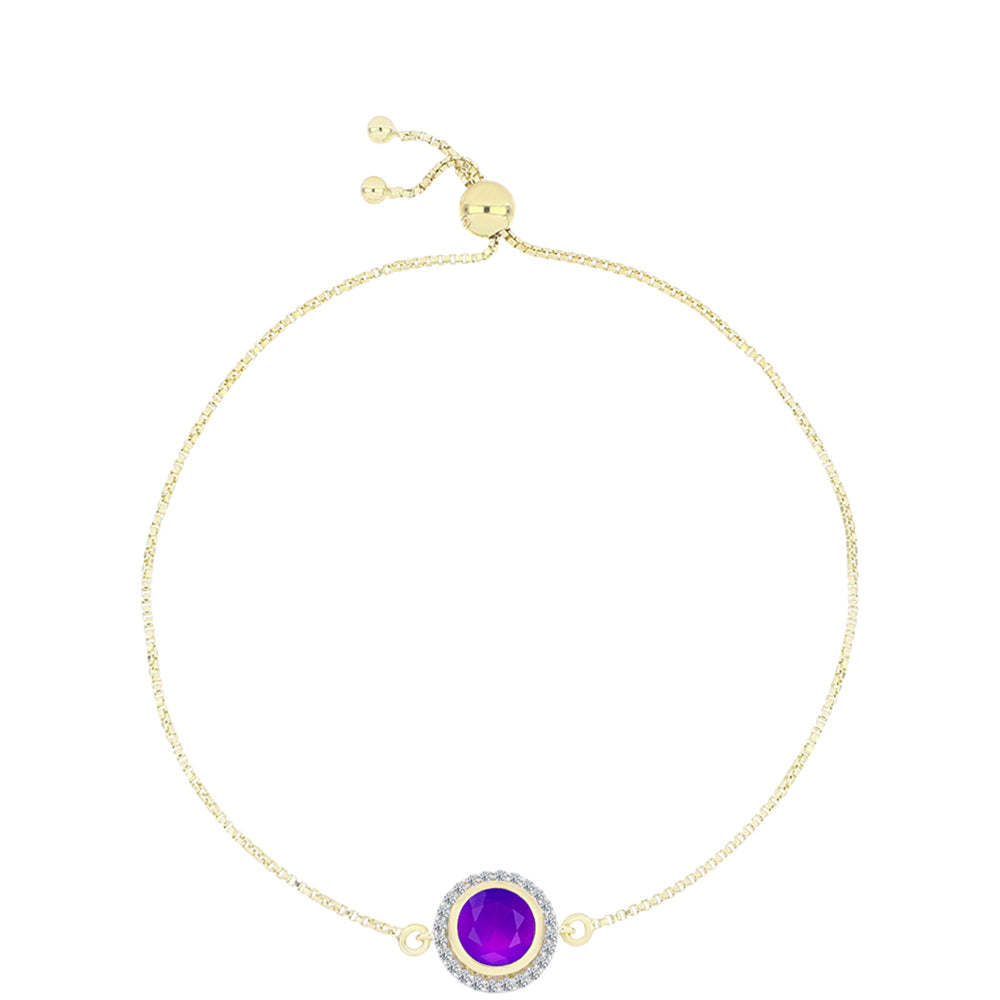 Pulseira de Prata com Banho de Ouro com Ágata Roxa e Topázio Branco  Contraste: Cabeca de Veado (800)