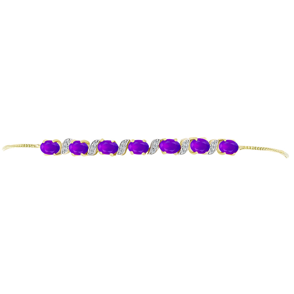Pulseira de Prata com Banho de Ouro com Ágata Roxa e Topázio Branco  Contraste: Cabeca de Veado (800) 2 
