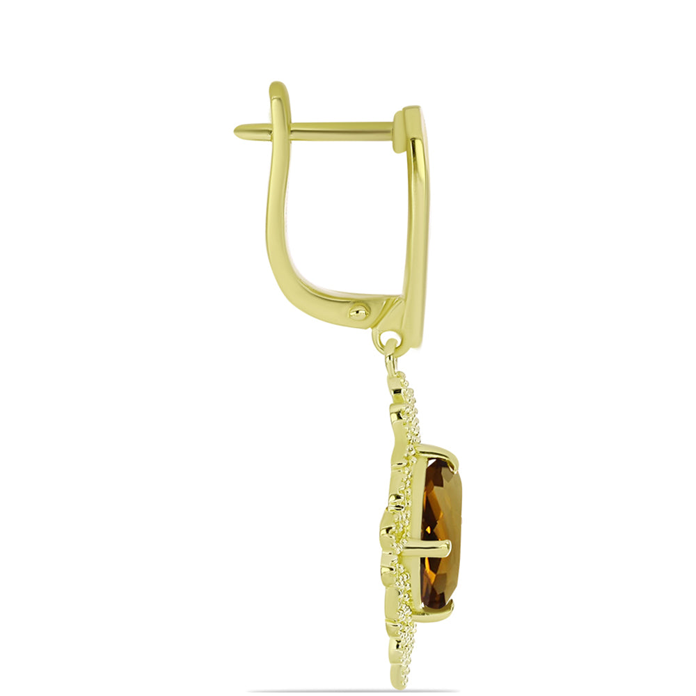 Brincos de Prata com Banho de Ouro com Quartzo Cognac 2 