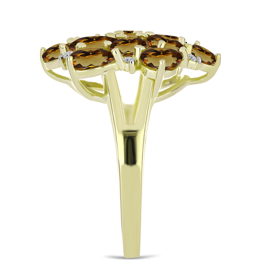 Anel de Prata com Banho de Ouro com Quartzo Cognac e Topázio Branco  Contraste: Cabeca de Veado (800) 4 