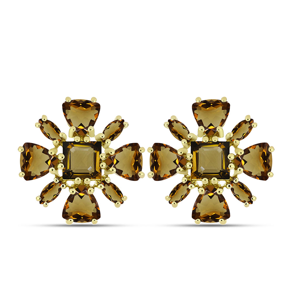 Brincos de Prata com Banho de Ouro com Quartzo Cognac