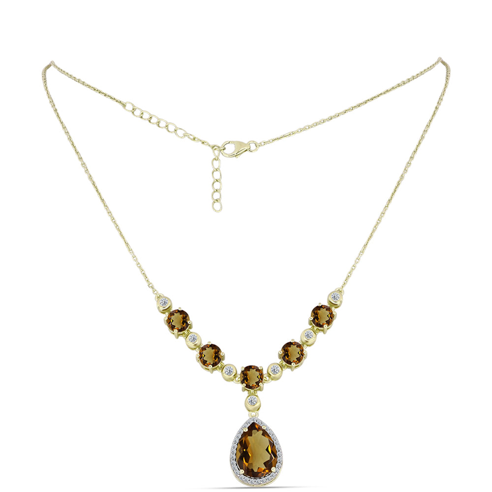 Colar de Prata com Banho de Ouro com Quartzo Cognac e Topázio Branco  Contraste: Cabeca de Veado (800)