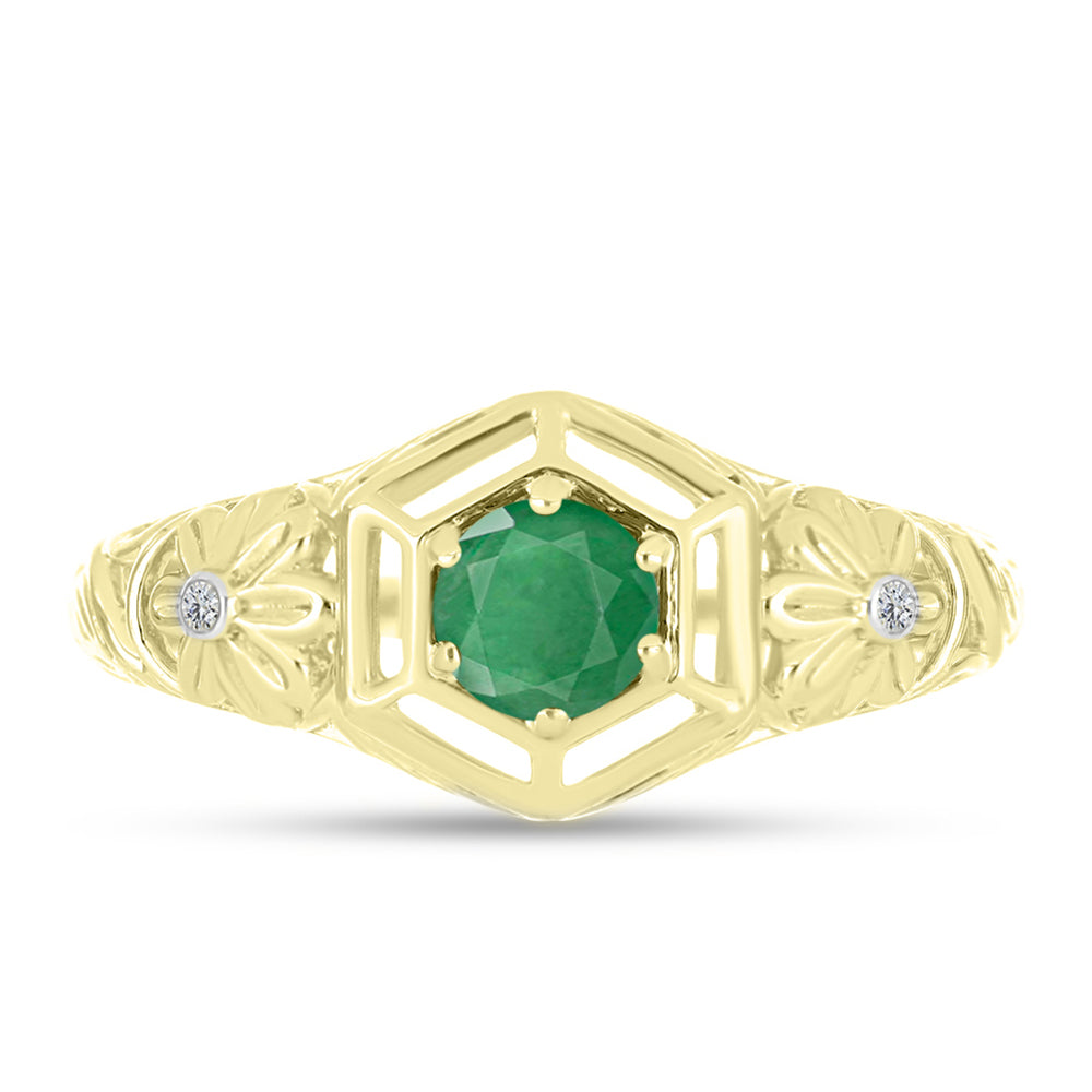 Anel de Prata com Banho de Ouro com Esmeralda do Brasil e Topázio Branco  Contraste: Cabeca de Veado (800) 1 