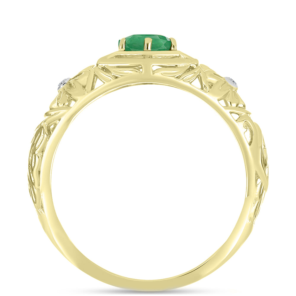 Anel de Prata com Banho de Ouro com Esmeralda do Brasil e Topázio Branco  Contraste: Cabeca de Veado (800) 2 