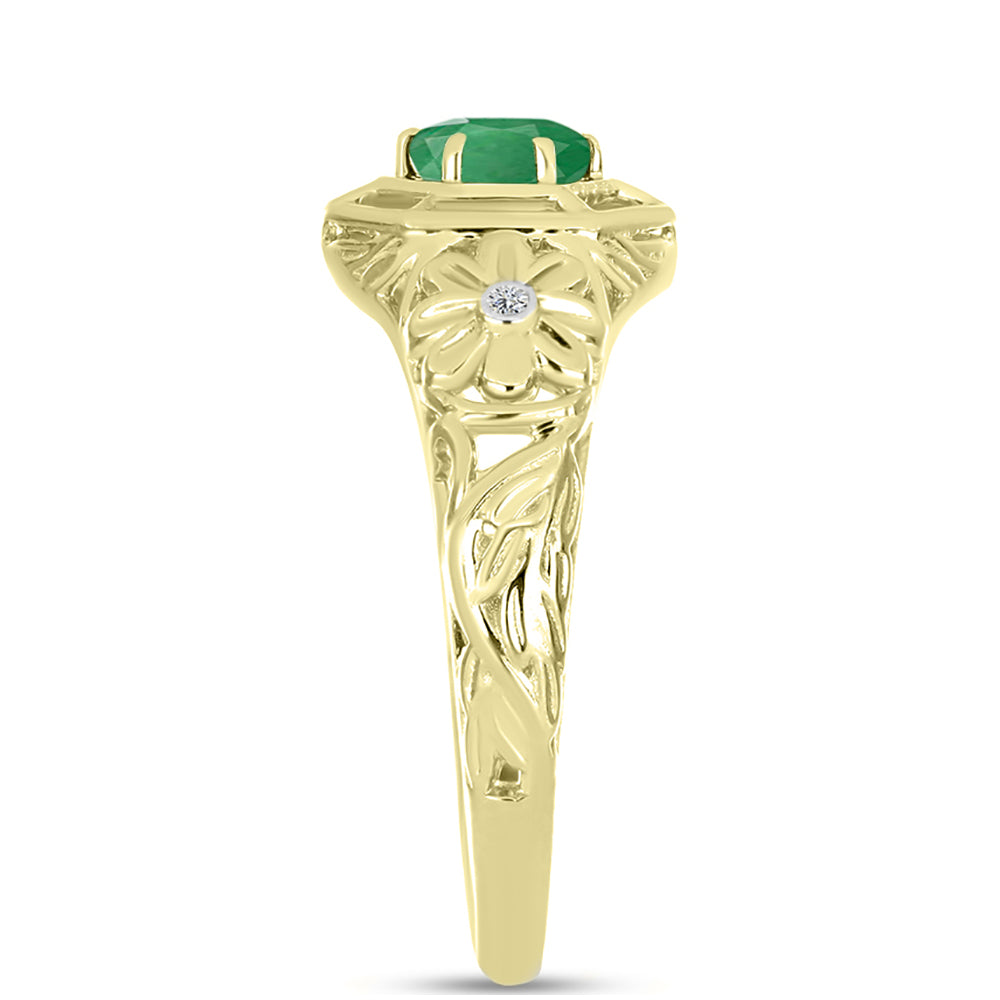 Anel de Prata com Banho de Ouro com Esmeralda do Brasil e Topázio Branco  Contraste: Cabeca de Veado (800) 4 