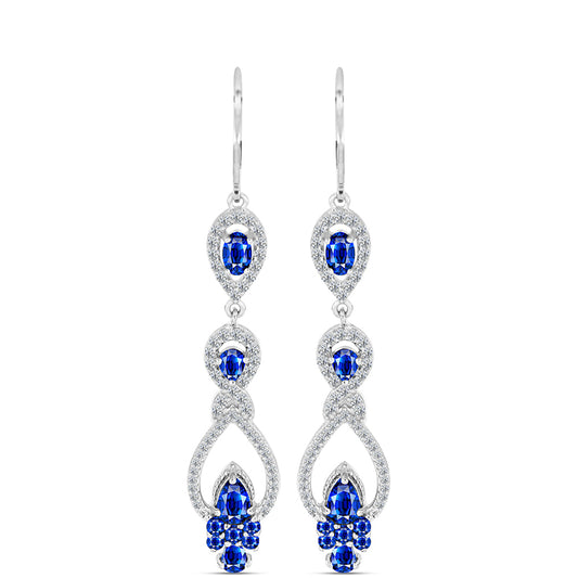 Brincos de Prata com Safira Azul Australiana e Topázio Branco