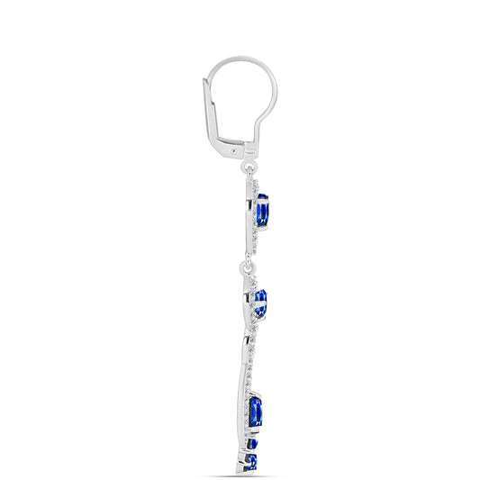 Brincos de Prata com Safira Azul Australiana e Topázio Branco