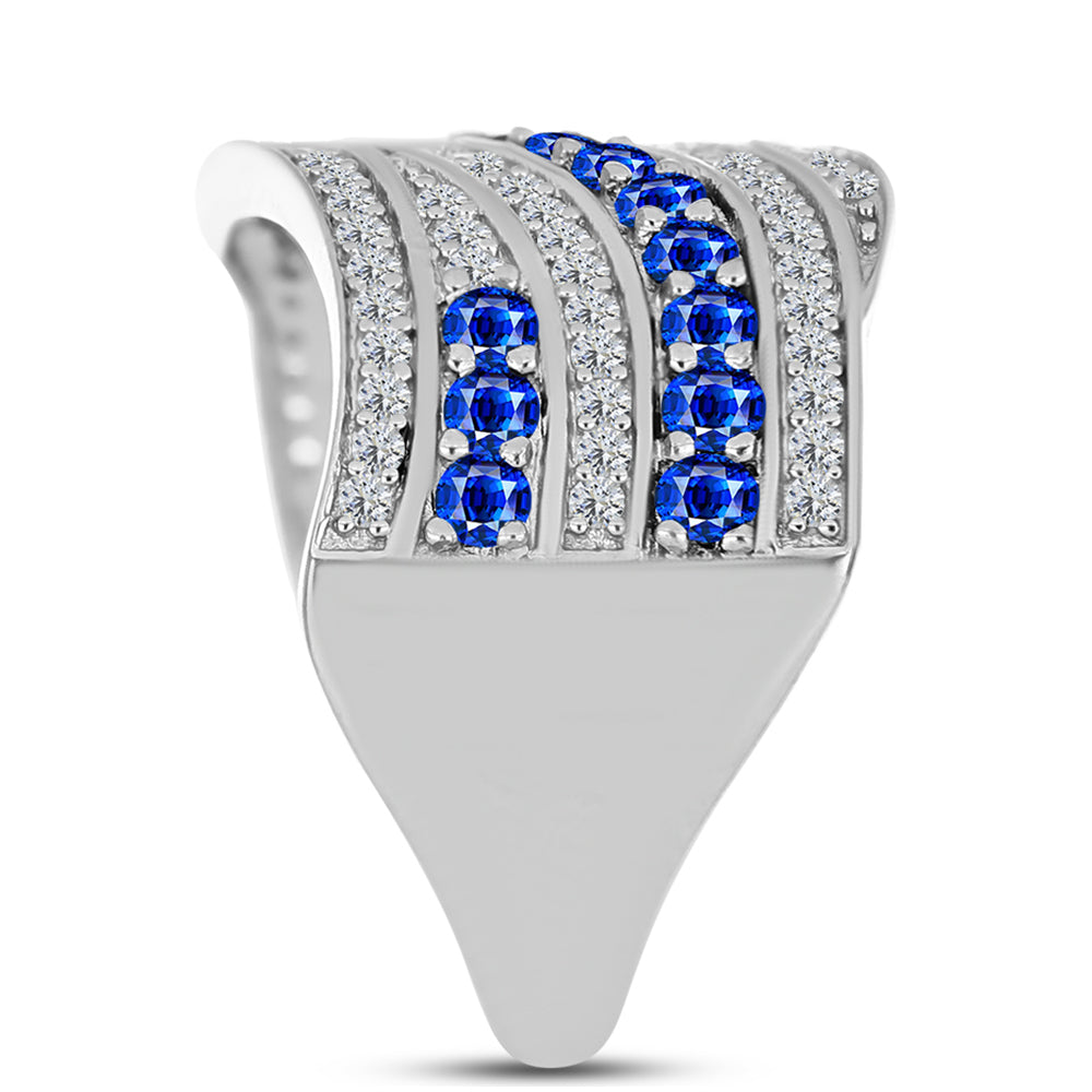 Anel de Prata com Safira Azul Australiana e Topázio Branco  Contraste: Cabeca de Veado (800)