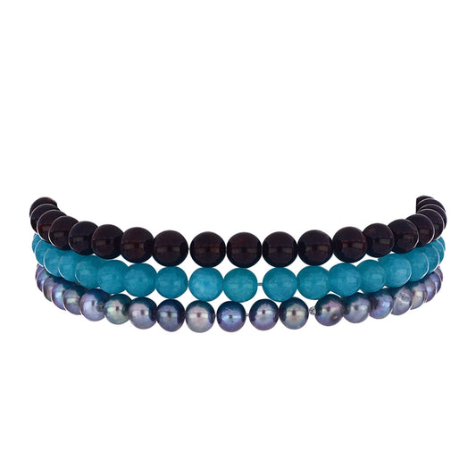 Conjunto com Pérola Preta Cultivada em Água Doce
 e Granada de Barton ( Pulseira )