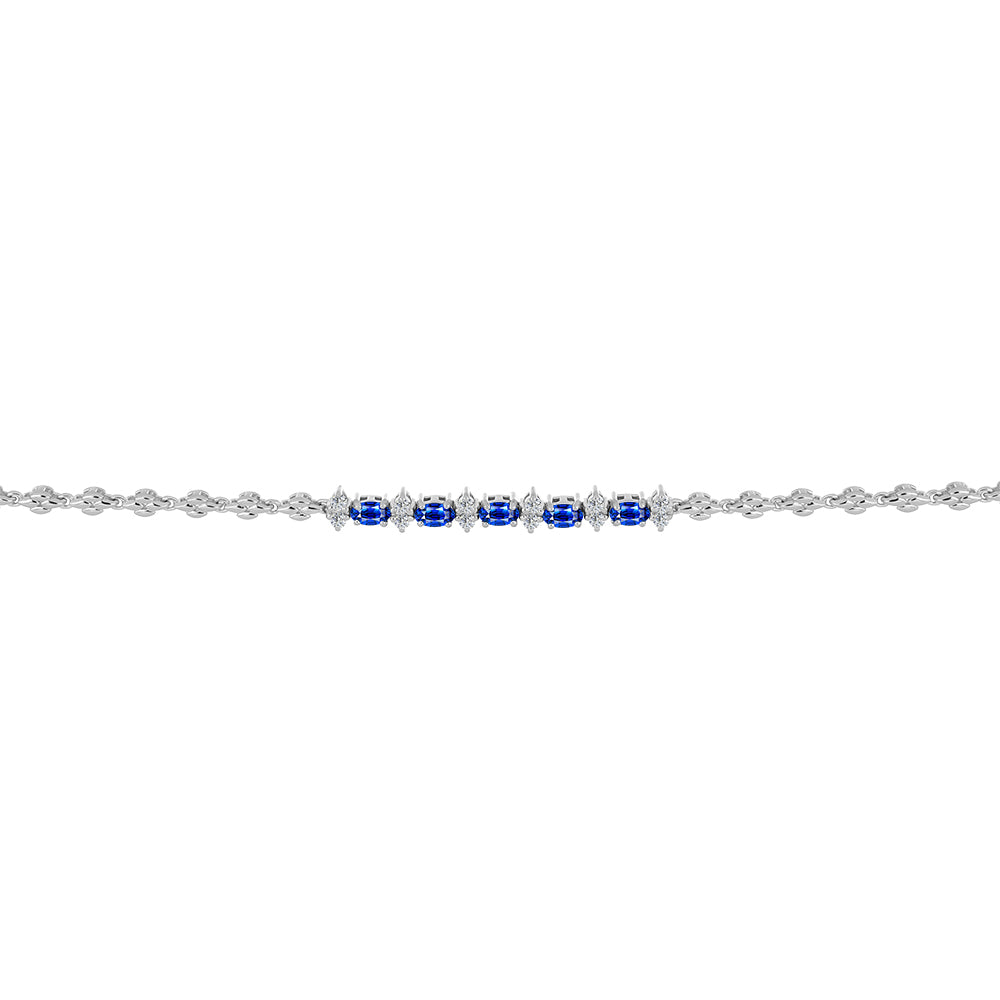 Pulseira de Prata com Safira Azul Australiana e Topázio Branco  Contraste: Cabeca de Veado (800)