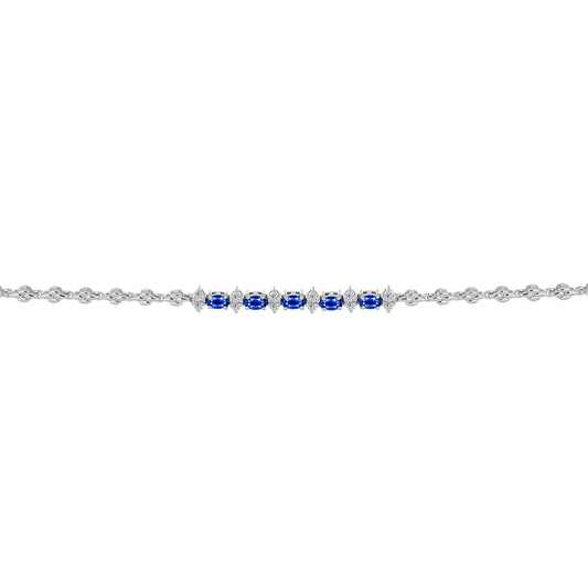 Pulseira de Prata com Safira Azul Australiana e Topázio Branco  Contraste: Cabeca de Veado (800)