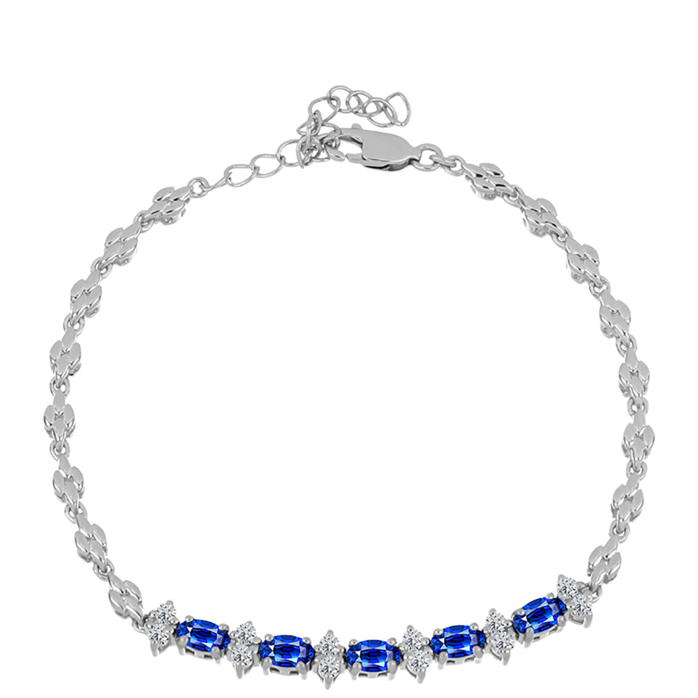 Pulseira de Prata com Safira Azul Australiana e Topázio Branco  Contraste: Cabeca de Veado (800)