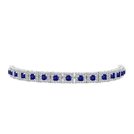Pulseira de Prata com Safira Azul Australiana e Topázio Branco  Contraste: Cabeca de Veado (800)
