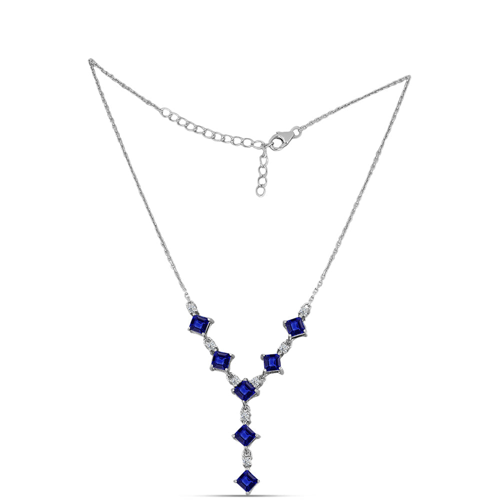 Colar de Prata com Safira Azul Australiana e Topázio Branco  Contraste: Cabeca de Veado (800)