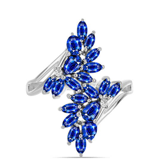 Anel de Prata com Safira Azul Australiana e Topázio Branco  Contraste: Cabeca de Veado (800)