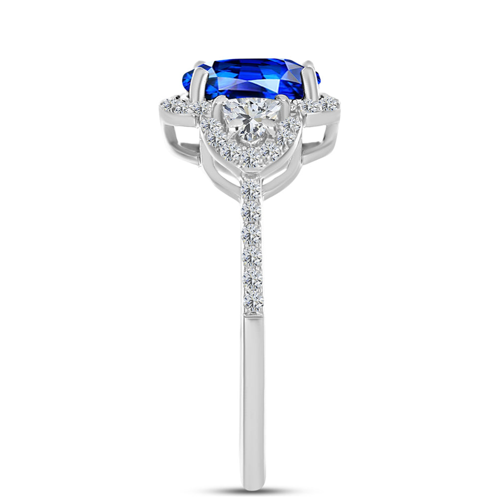 Anel de Prata com Safira Azul Australiana e Topázio Branco