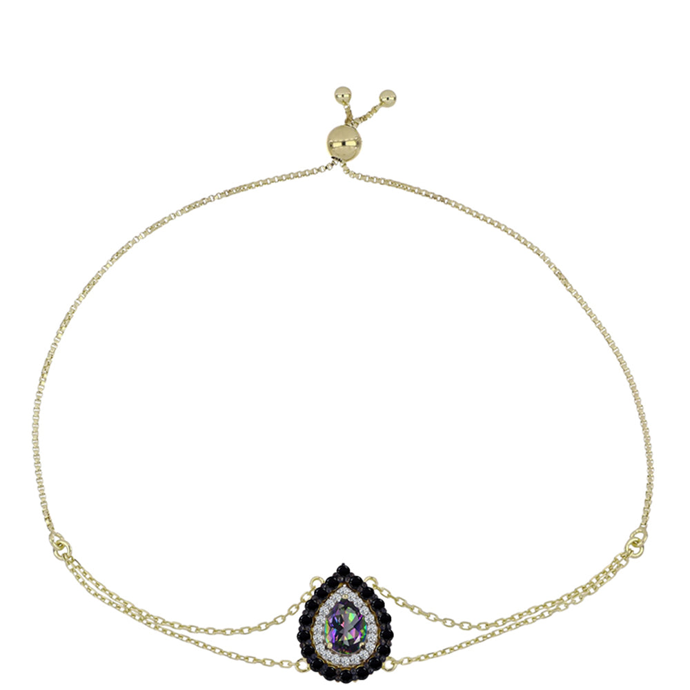 Pulseira de Prata com Banho de Ouro com Topázio Místico e Espinela Preta  Contraste: Cabeca de Veado (800)