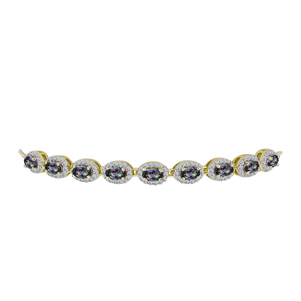Pulseira de Prata com Banho de Ouro com Topázio Místico e Topázio Branco  Contraste: Cabeca de Veado (800) 2 