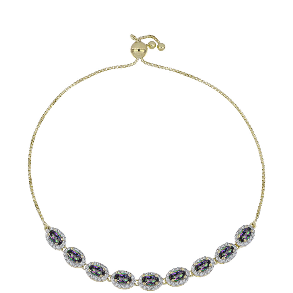 Pulseira de Prata com Banho de Ouro com Topázio Místico e Topázio Branco  Contraste: Cabeca de Veado (800) 1 
