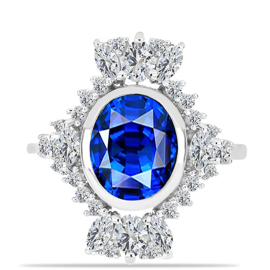 Anel de Prata com Safira Azul Australiana e Topázio Branco  Contraste: Cabeca de Veado (800)