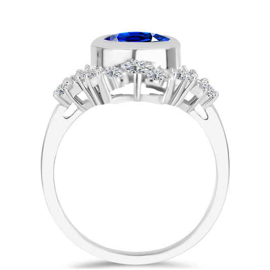 Anel de Prata com Safira Azul Australiana e Topázio Branco  Contraste: Cabeca de Veado (800)