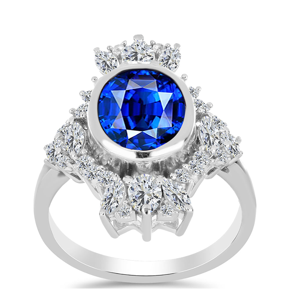 Anel de Prata com Safira Azul Australiana e Topázio Branco  Contraste: Cabeca de Veado (800)