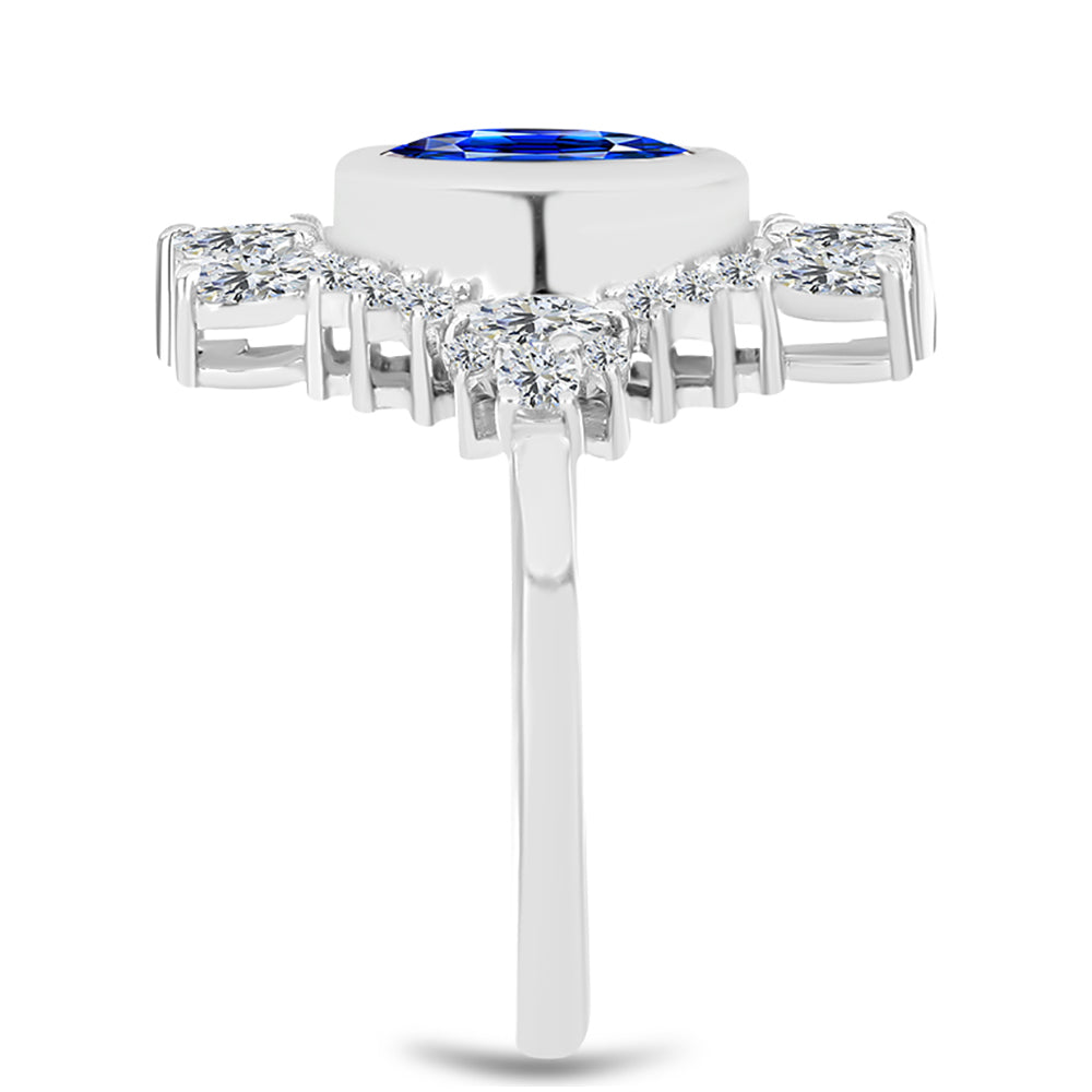 Anel de Prata com Safira Azul Australiana e Topázio Branco  Contraste: Cabeca de Veado (800) 4 