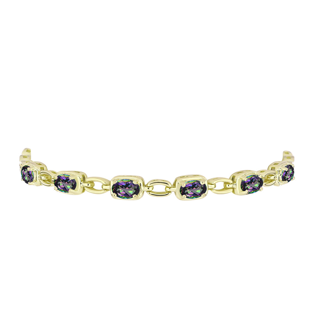 Pulseira de Prata com Banho de Ouro com Topázio Místico  Contraste: Cabeca de Veado (800) 2 