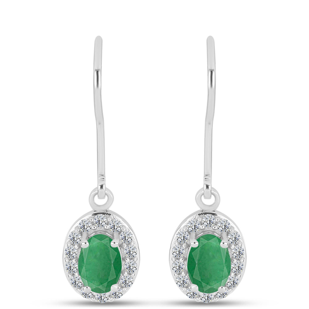 Brincos de Prata com Esmeralda do Brasil e Topázio Branco