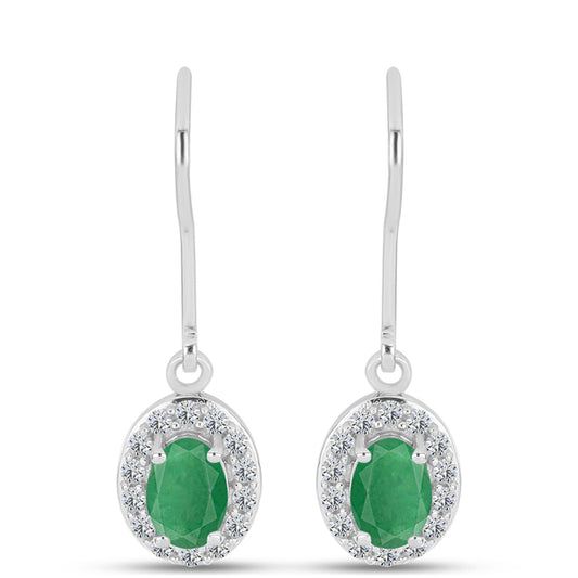 Brincos de Prata com Esmeralda do Brasil e Topázio Branco
